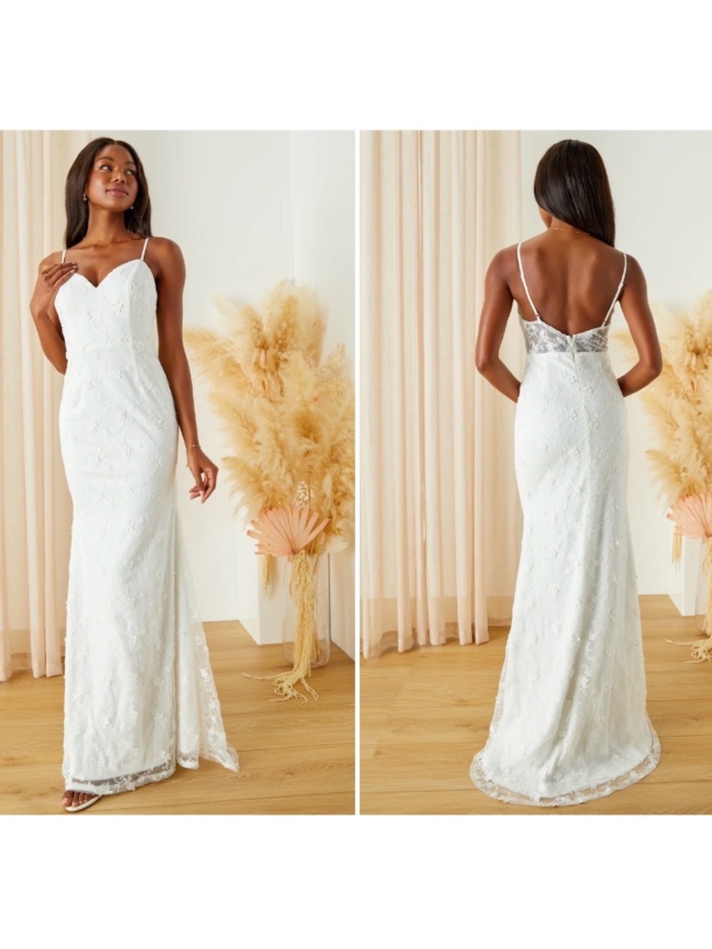 NWOT Lulus Devoted Emotion White Embroidered Backless Mermaid Wedding Dress XS